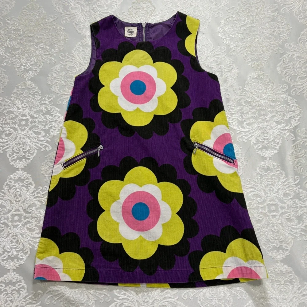 Mini Boden Retro Corduroy Sleeveless Dress 70s Style Size 7-8 Years